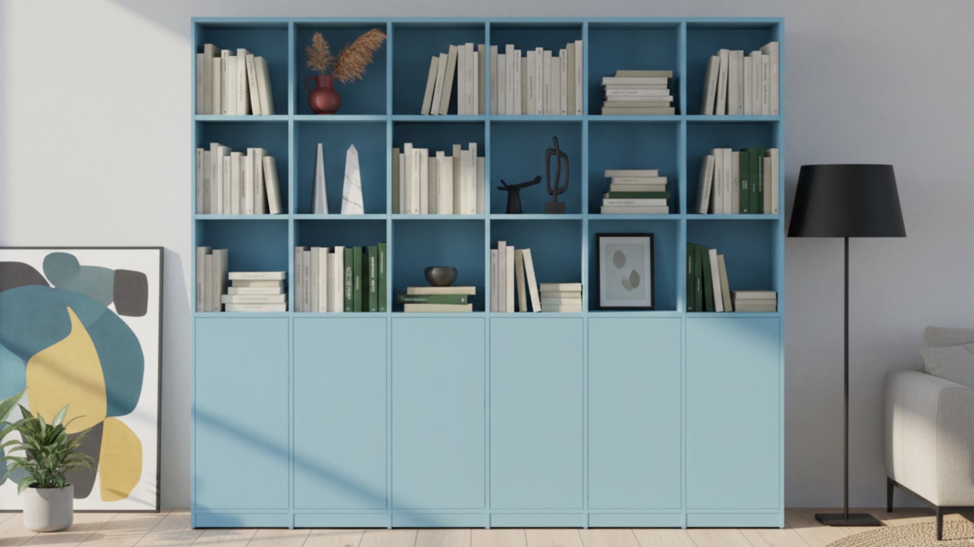 Schlichtes Regalsystem - Als Bücherregal o. Wohnzimmerschrank mit vielen Optionen MDF Lackiert