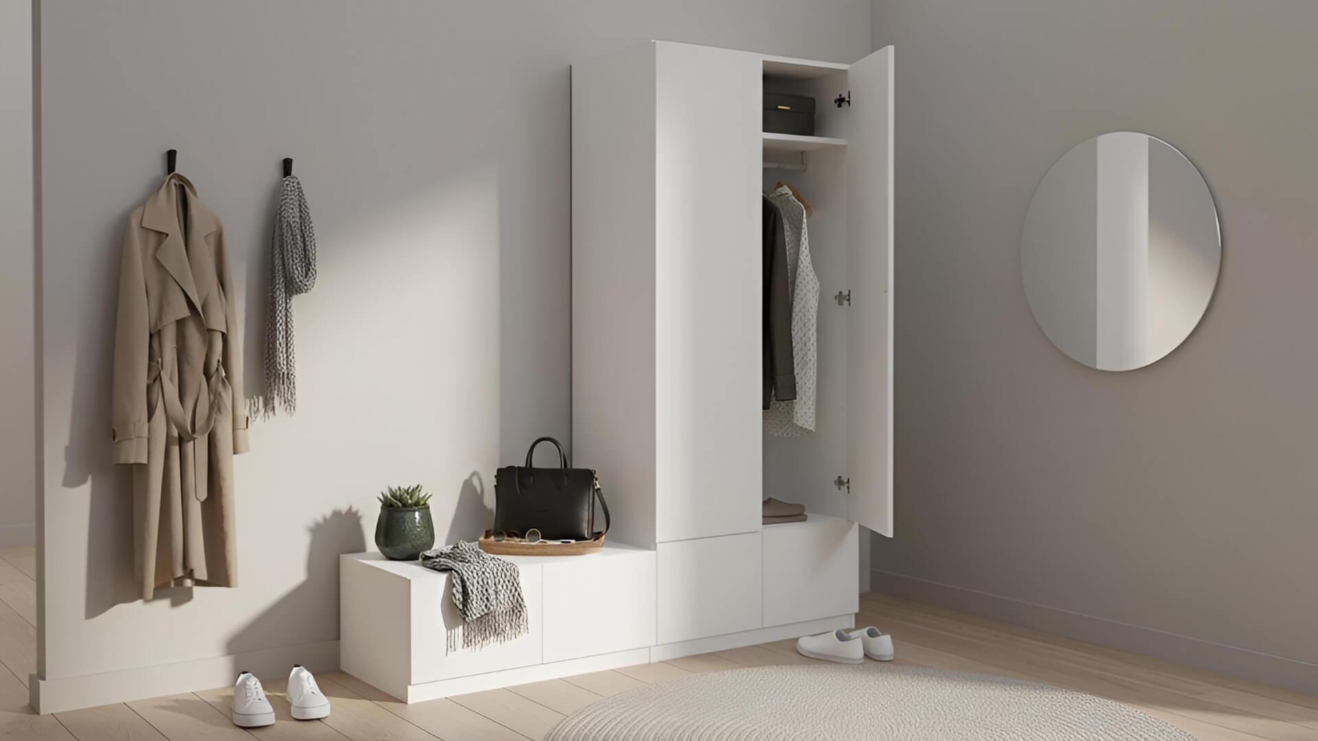 Schlichter Garderobenschrank nach Maß - Garderobe mit Ablage und weiteren Optionen Premium Dekore