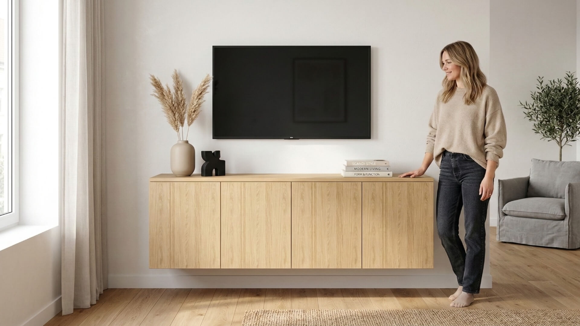 Hängeregal aus Eiche mit Flügeltüren Eiche