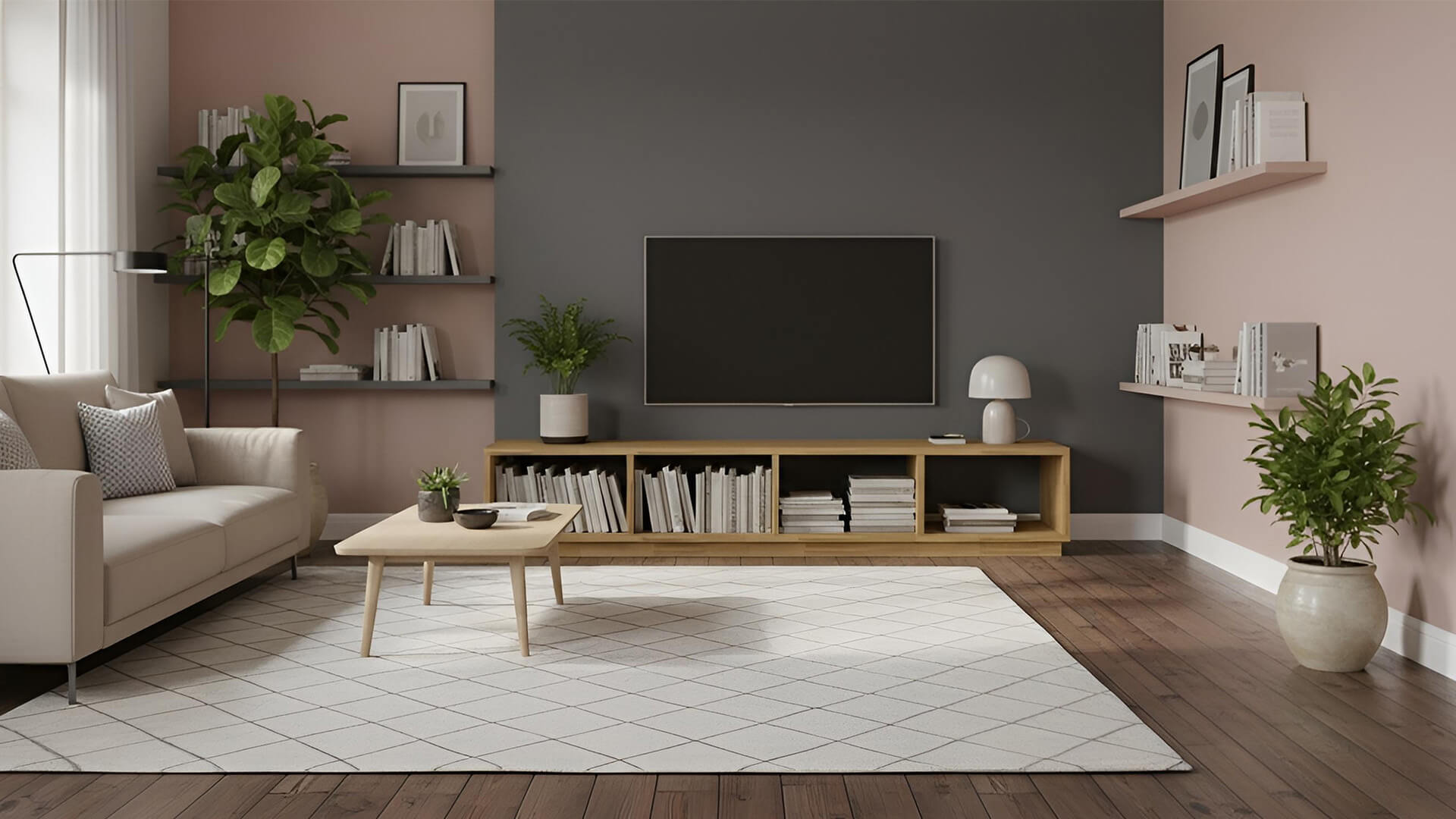 Langes Lowboard aus Massivholz nach Maß Eiche